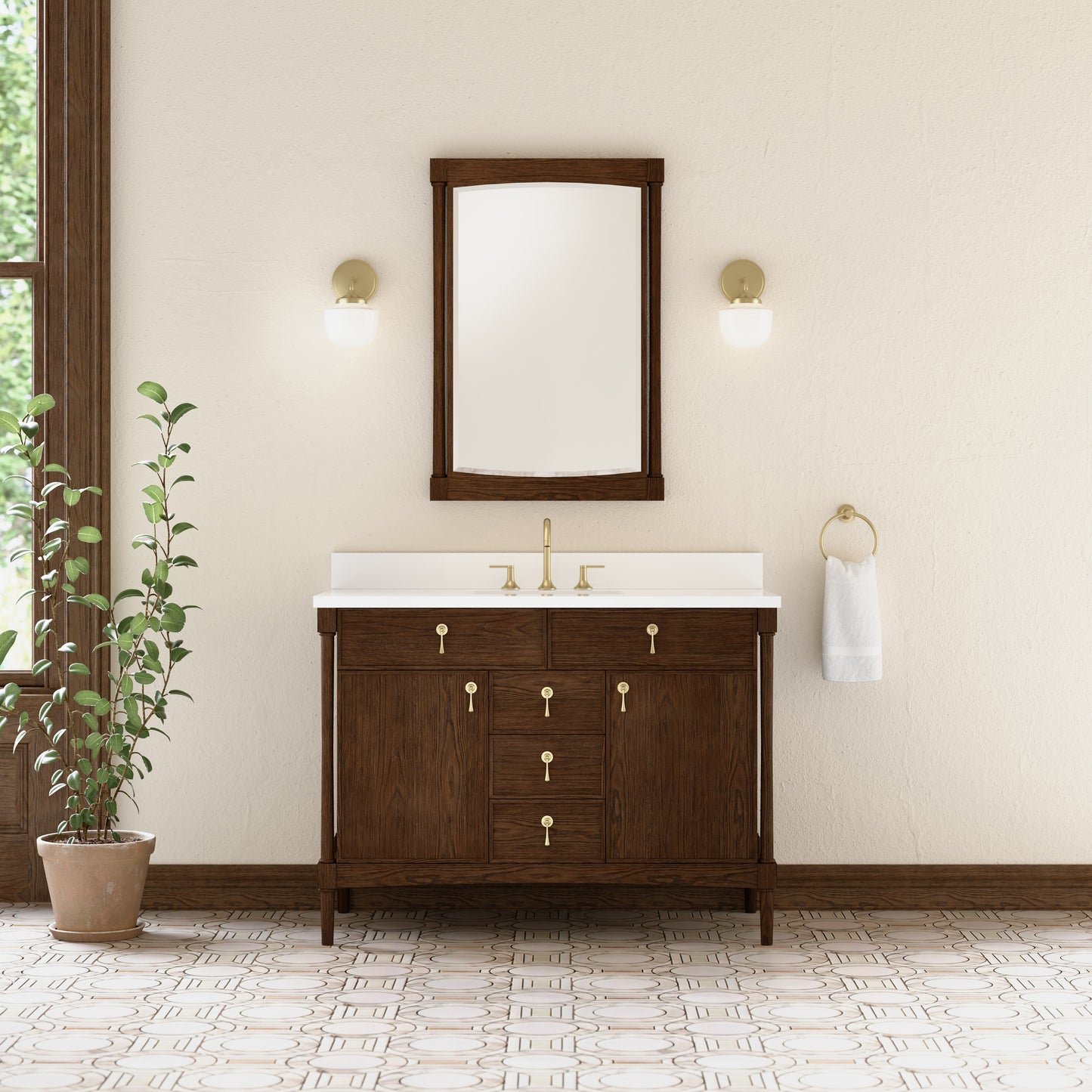 Renovate for Less Atlanta Kinnsden 48" Single Vanity, Sable Oak w/ 3 CM White Zeus Silestone Top