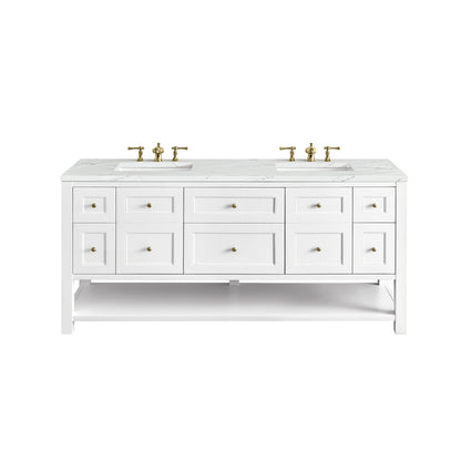 Renovate for Less Atlanta Breckenridge 72" Double Vanity, Bright White w/ 3 CM Ethereal Noctis Top