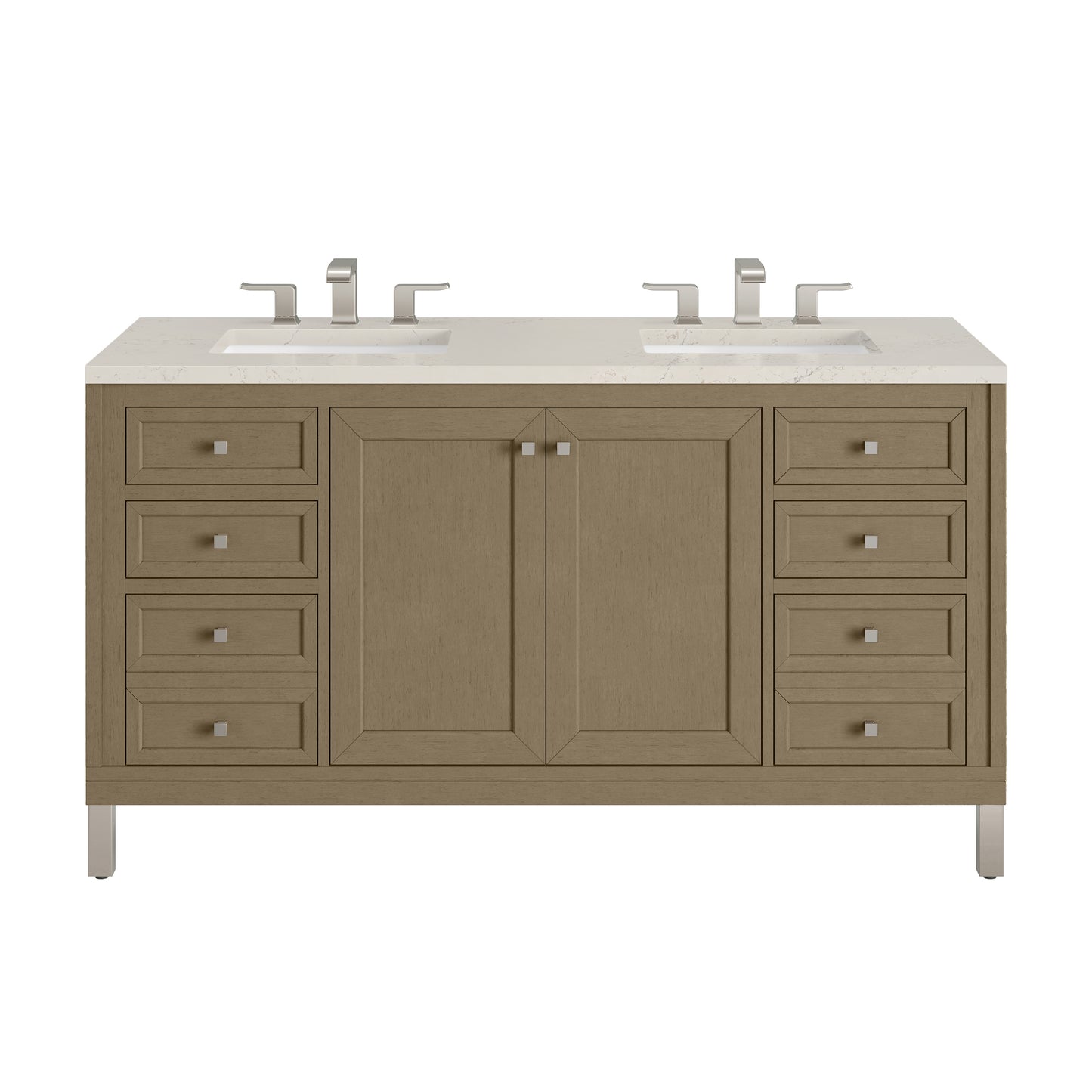 Renovate for Less Atlanta Chicago 60" Double Vanity, Walnut Whisper, w/ 3 CM Siberian Silestone Top w/FreePower Wireless Charger