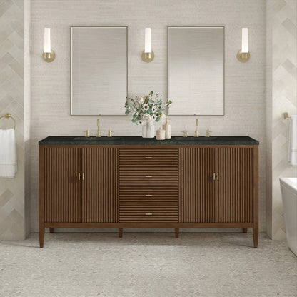 Myrrin 72" Vanity, Mid Century Walnut, w/ 3 CM Phantome Eclos Top