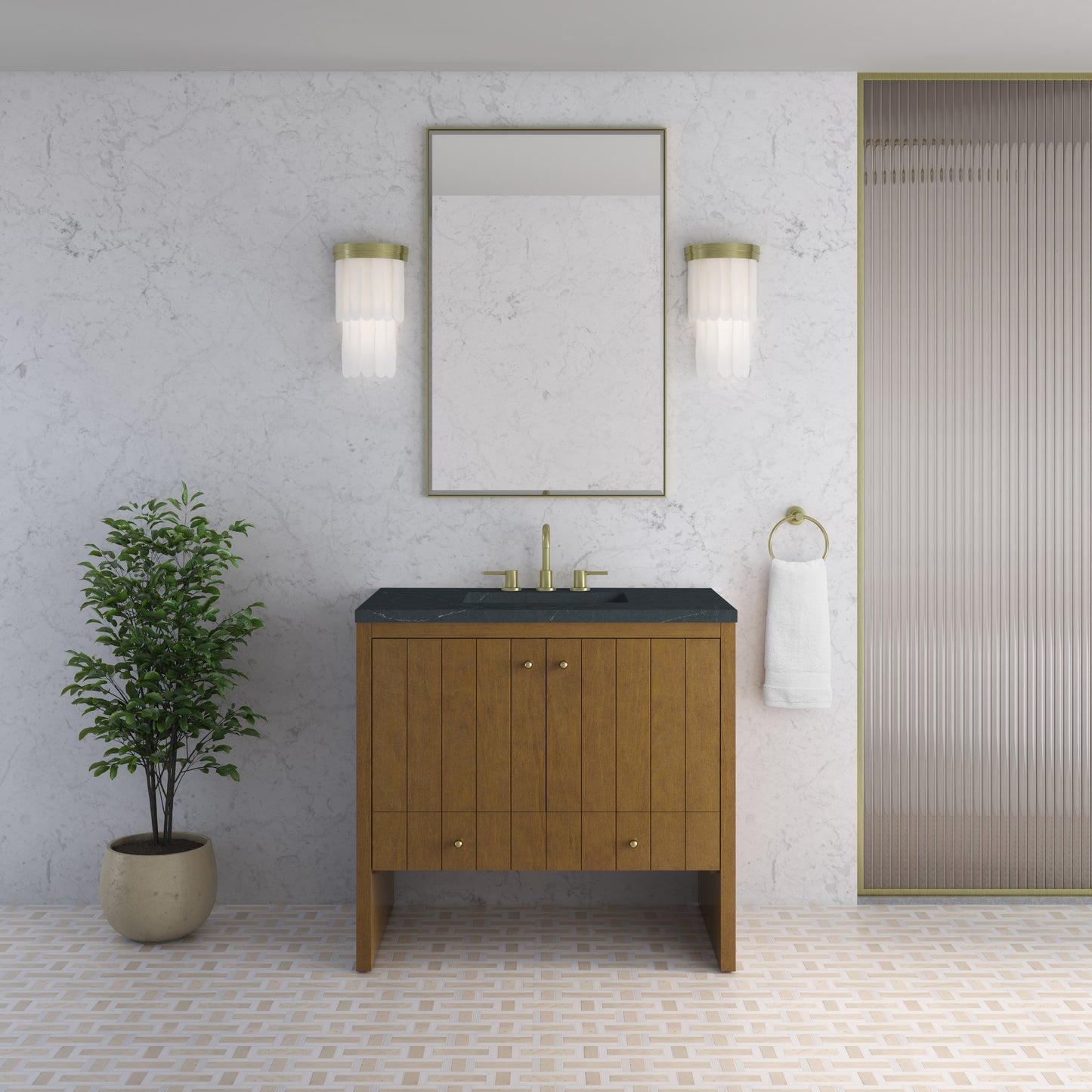 Renovate for Less Atlanta Hudson 36" Single Vanity, Honey Oak w/ 3 CM Charcoal Soapstone Silestone Top