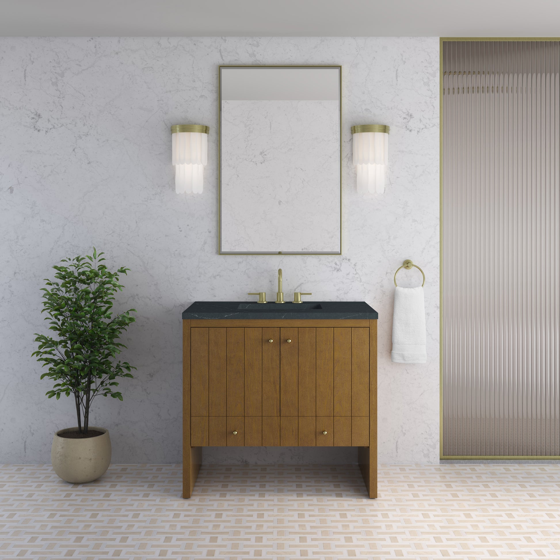 Renovate for Less Atlanta Hudson 36" Single Vanity, Honey Oak w/ 3 CM Charcoal Soapstone Silestone Top