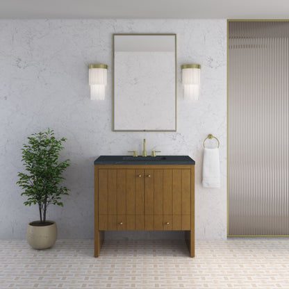 Renovate for Less Atlanta Hudson 36" Single Vanity, Honey Oak w/ 3 CM Charcoal Soapstone Silestone Top