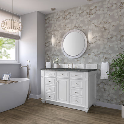 Renovate for Less Atlanta Bristol 48" Single Vanity, Bright White w/ 3 CM Parisien Bleu Silestone Top