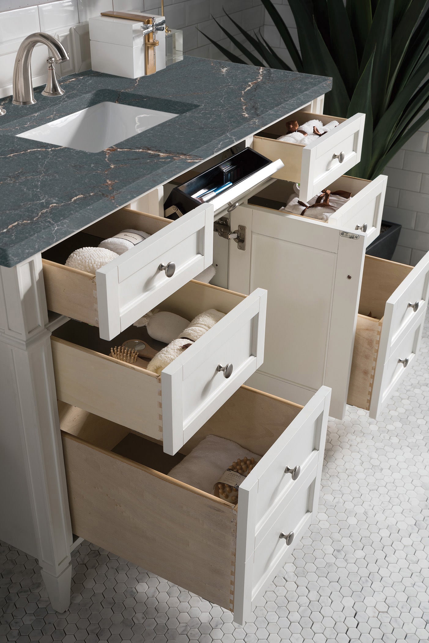 Renovate for Less Atlanta Brittany 48" Single Vanity, Bright White w/ 3 CM Parisien Bleu Silestone Top