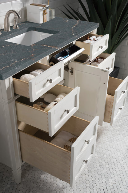 Renovate for Less Atlanta Brittany 48" Single Vanity, Bright White w/ 3 CM Parisien Bleu Silestone Top