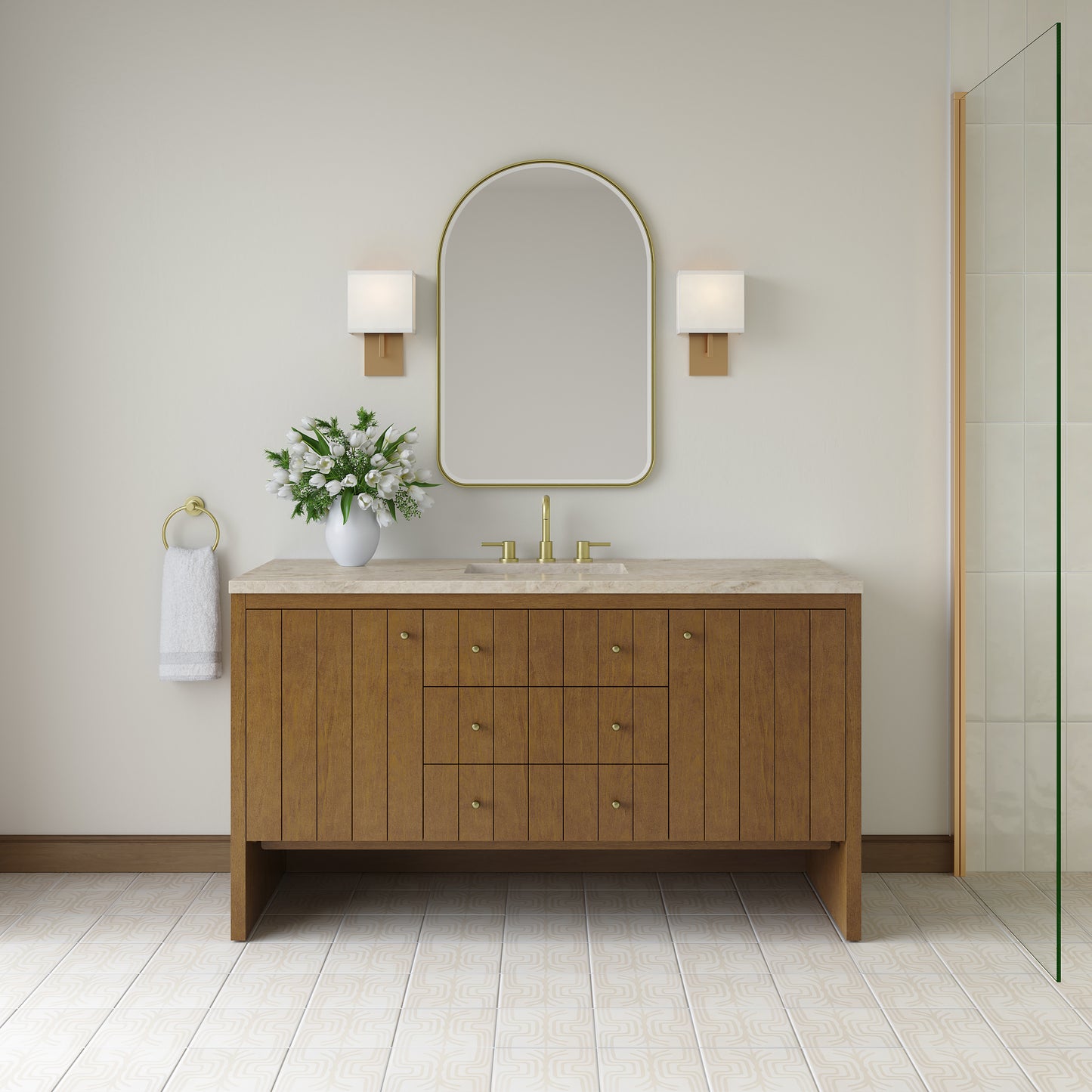 Renovate for Less Atlanta Hudson 60" Single Vanity, Honey Oak w/ 3 CM Tajnar Eclos Top