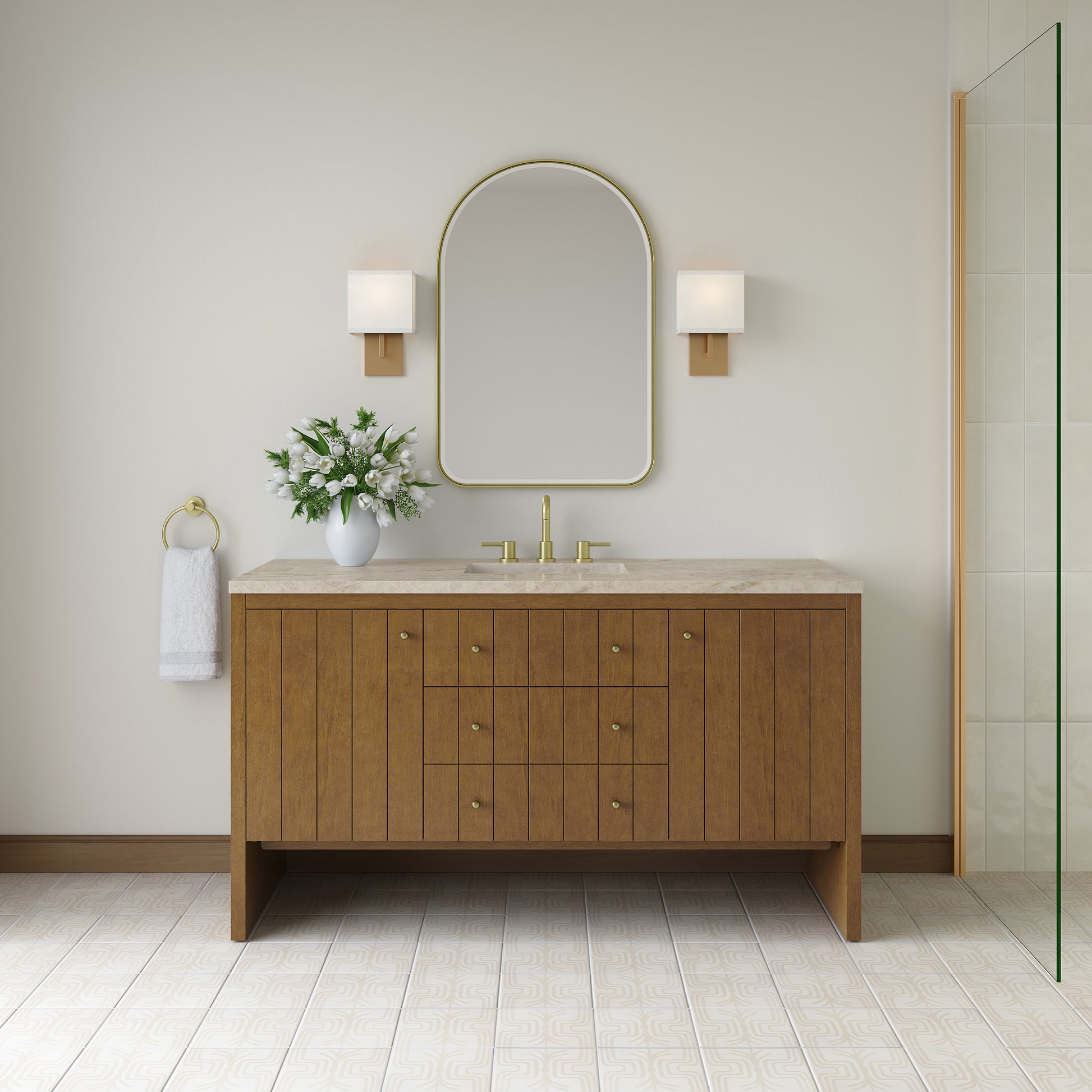 Renovate for Less Atlanta Hudson 60" Single Vanity, Honey Oak w/ 3 CM Tajnar Eclos Top