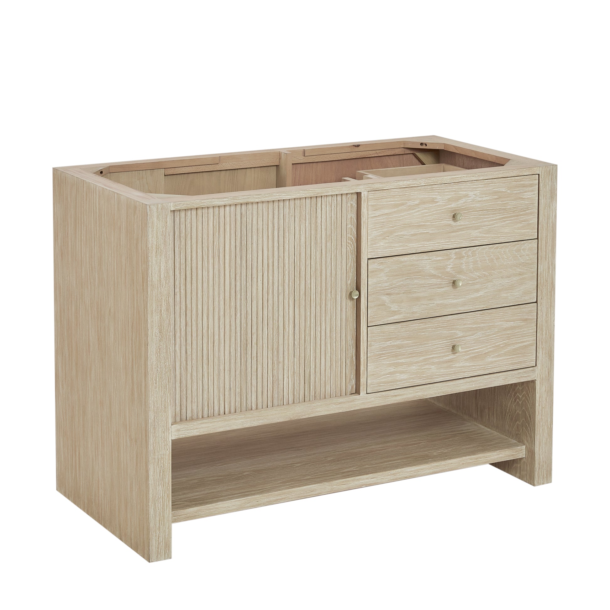 Renovate for Less Atlanta Marigot 48" Single Vanity, Sunwashed Oak w/ 3 CM Parisien Bleu Silestone Top