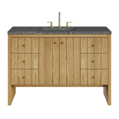 Renovate for Less Atlanta Hudson 48" Single Vanity, Light Natural Oak w/ 3 CM Parisien Bleu Top w/ FreePower Wireless Charger