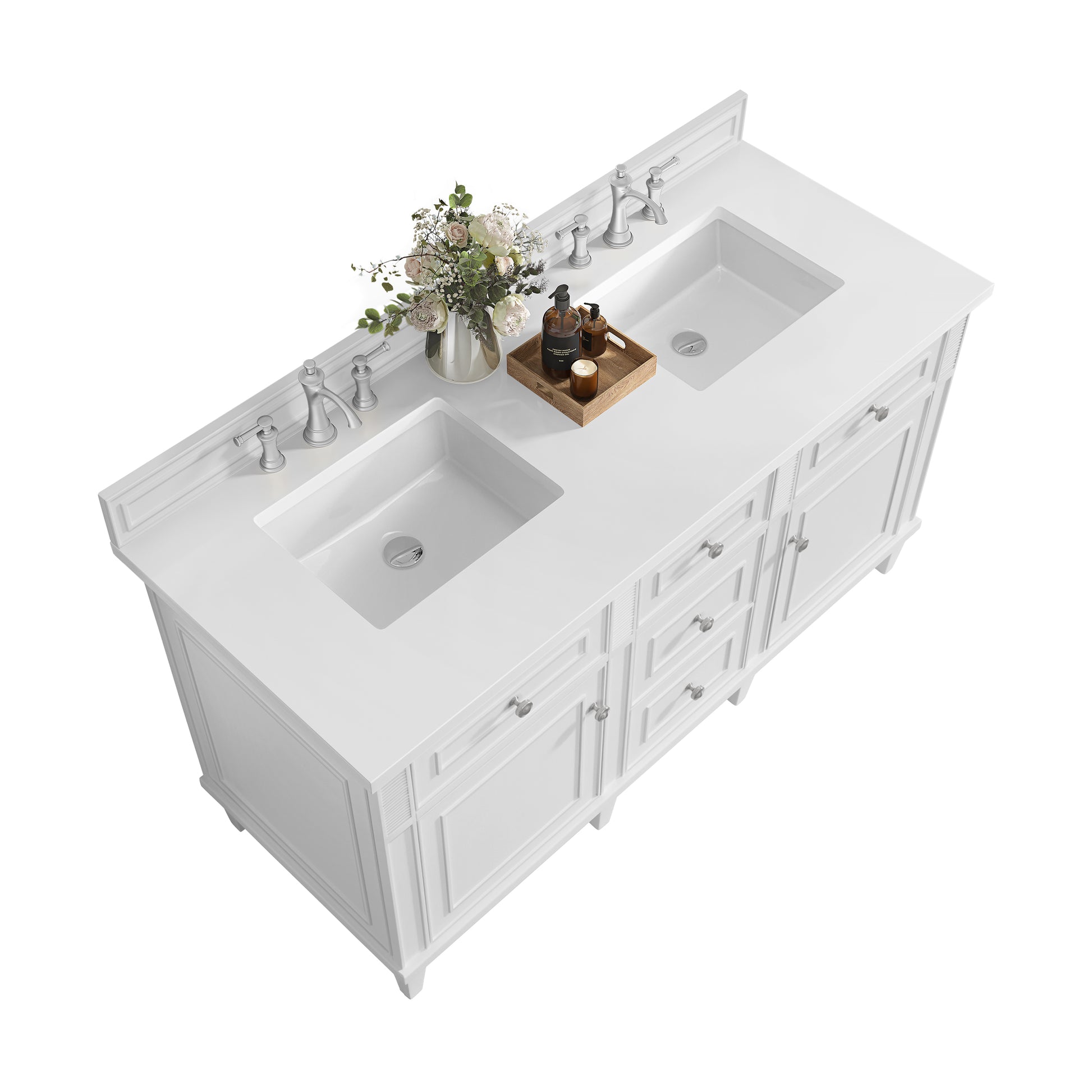 Renovate for Less Atlanta Lorelai 60" Double Vanity, Bright White w/ 3 CM White Zeus Silestone Top