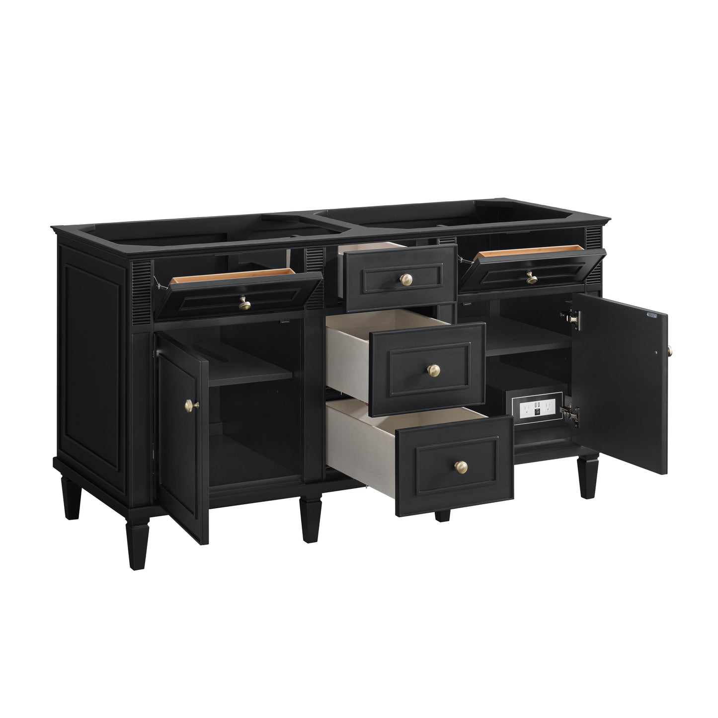 Renovate for Less Atlanta Lorelai 60" Double Vanity, Black Onyx w/ 3 CM White Zeus Silestone Top