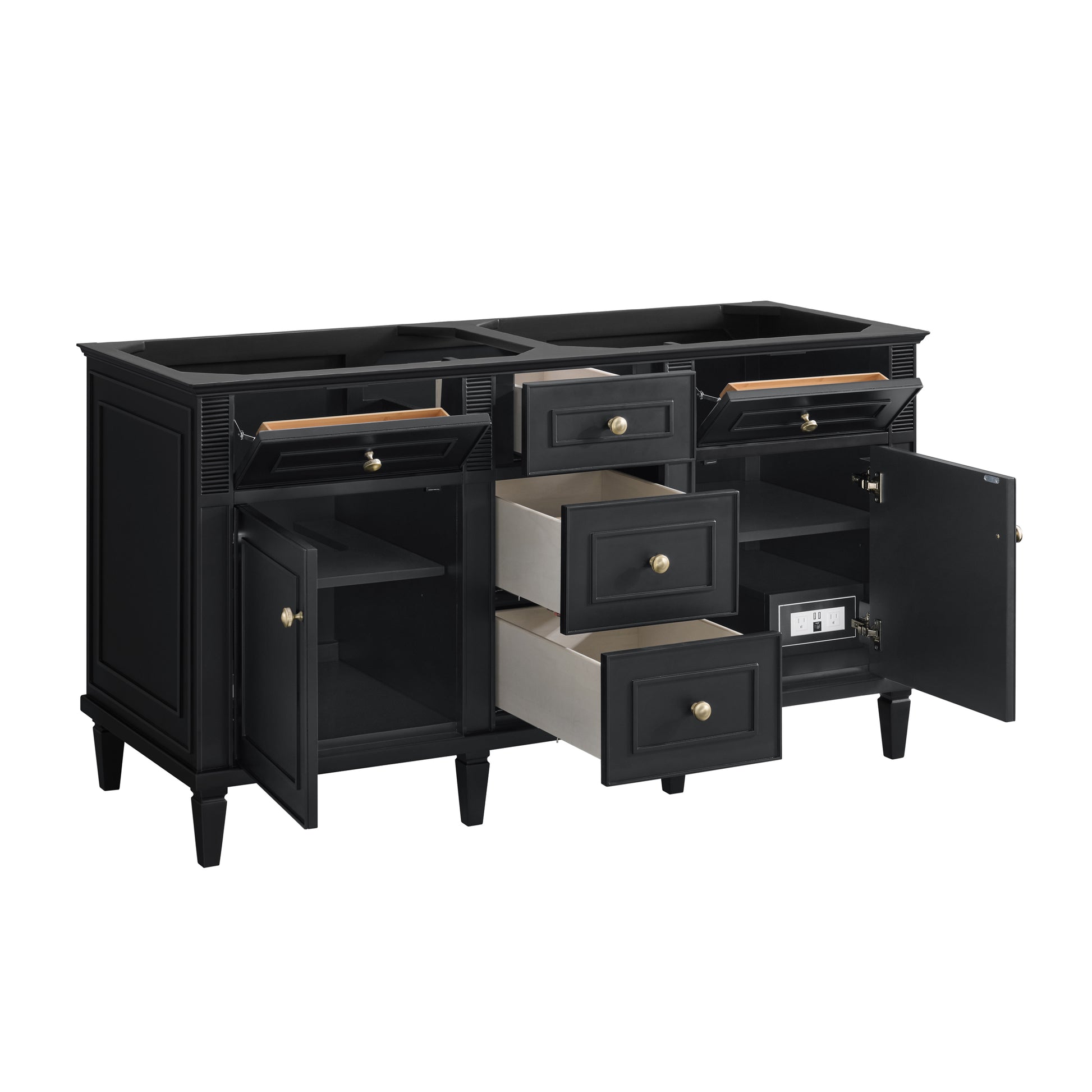 Renovate for Less Atlanta Lorelai 60" Double Vanity, Black Onyx w/ 3 CM White Zeus Silestone Top