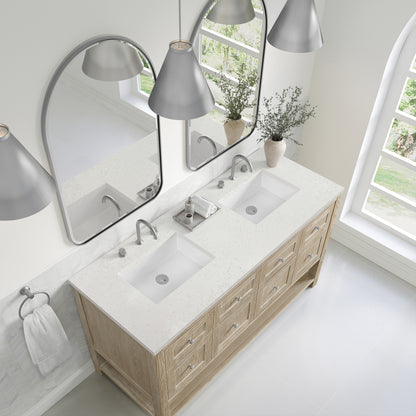 Renovate for Less Atlanta Breckenridge 60" Double Vanity, Whitewashed Oak, w/ 3 CM Lime Delight Quartz Top