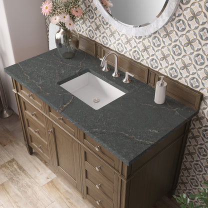 Renovate for Less Atlanta Brittany 48" Single Vanity, Saddle Brown w/ 3 CM Parisien Bleu Silestone Top