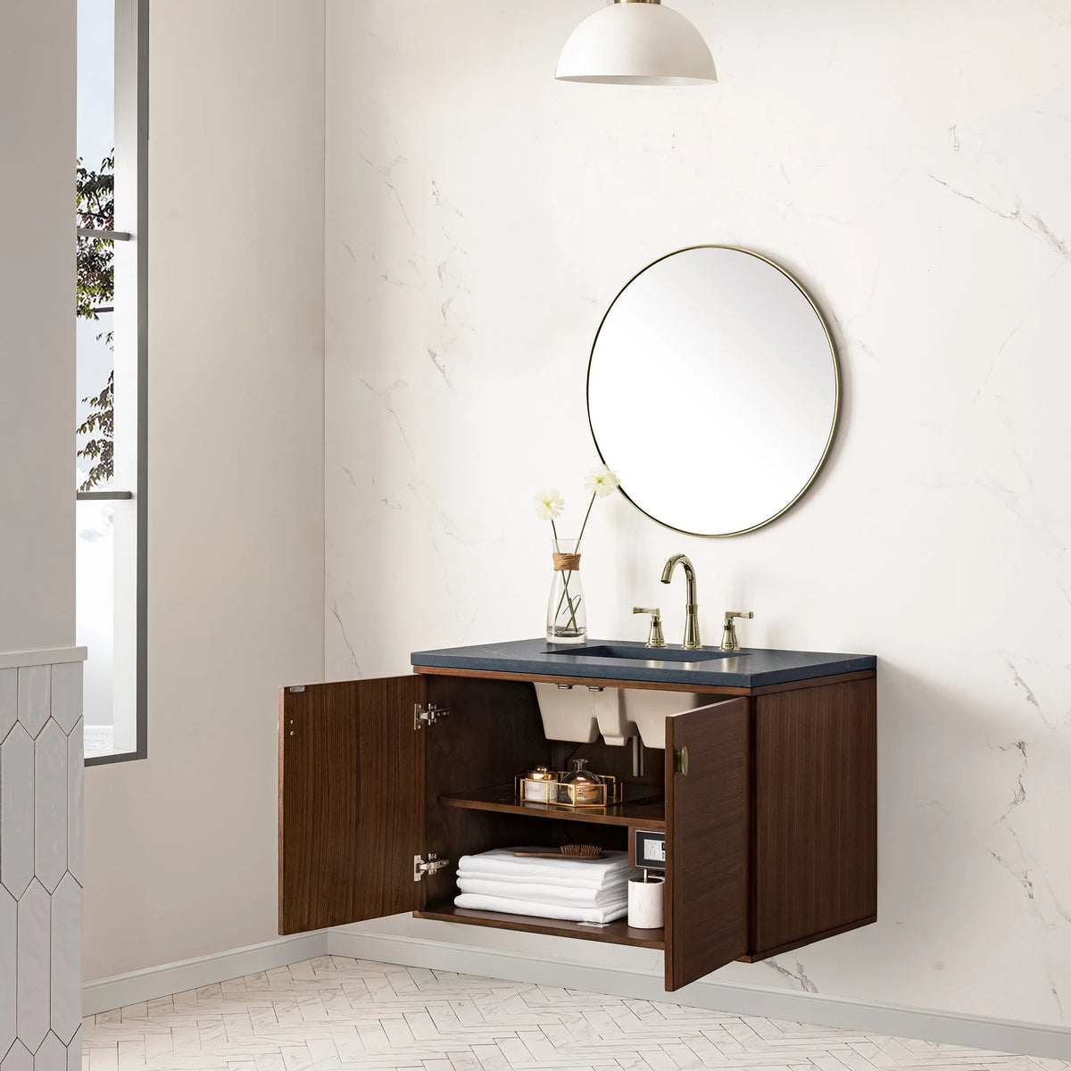 Amberly 36" Single Vanity, Mid-Century Walnut w/ 3 CM Charcoal Soapstone Top