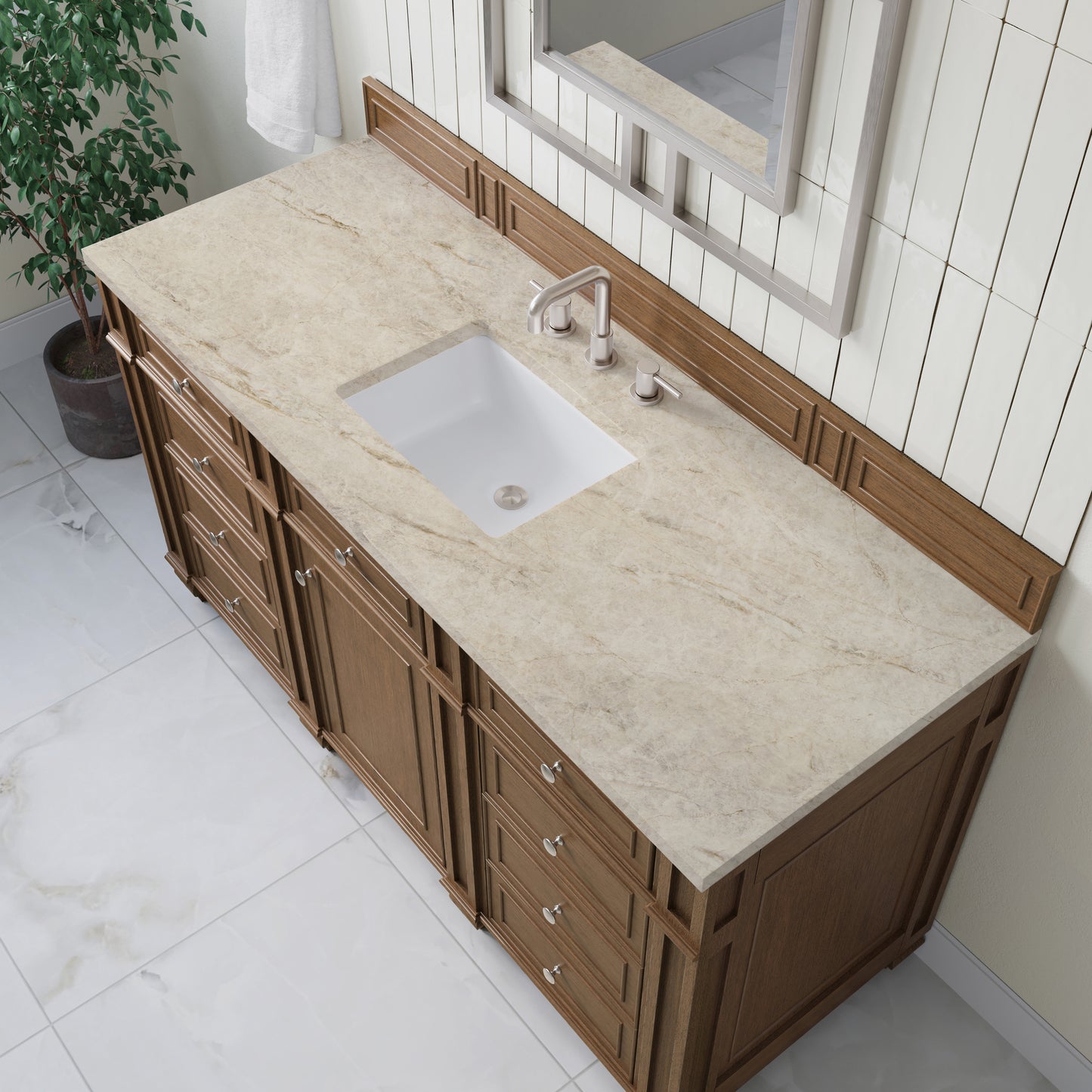 Renovate for Less Atlanta Bristol 60" Single Vanity, Saddle Brown, w/ 3 CM Tajnar Eclos Top
