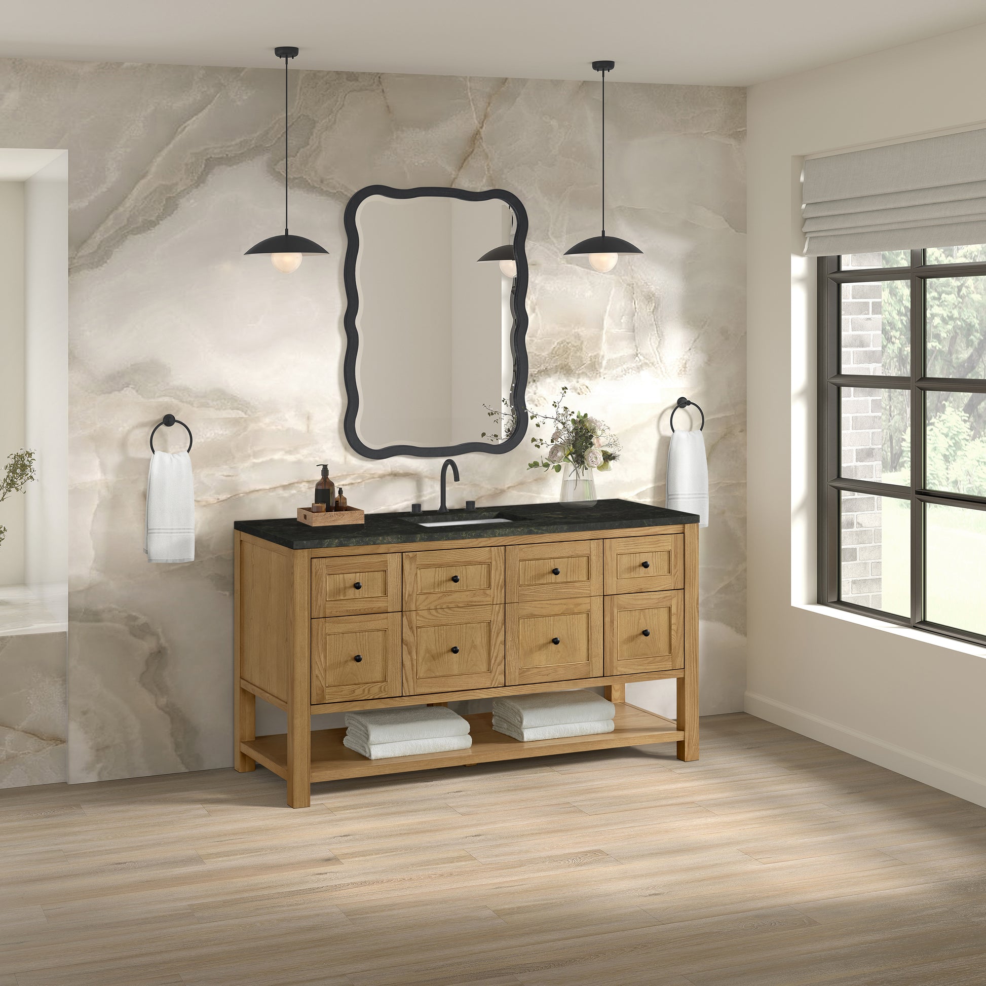 Renovate for Less Atlanta Breckenridge 60" Single Vanity, Light Natural Oak, w/ 3 CM Phantome Eclos Top
