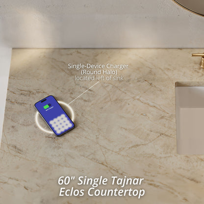 Renovate for Less Atlanta Breckenridge 60" Single Vanity, Light Natural Oak, w/ 3 CM Tajnar Eclos Top w/FreePower Wireless Charger