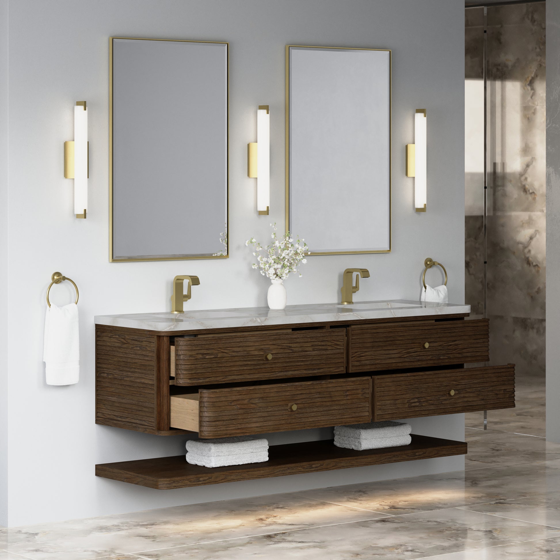 Renovate for Less Atlanta Allamari 72" Double Vanity, Sable w/ Single Hole 3 CM Victorian Silver Silestone Top