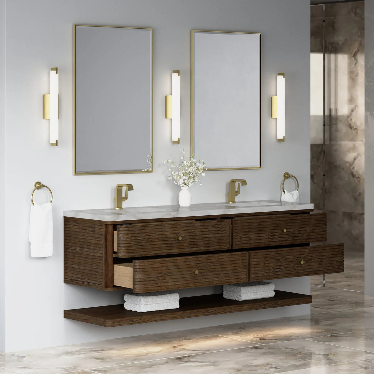 Allamari 72" Double Vanity, Sable w/ Single Hole 3 CM Victorian Silver Silestone Top