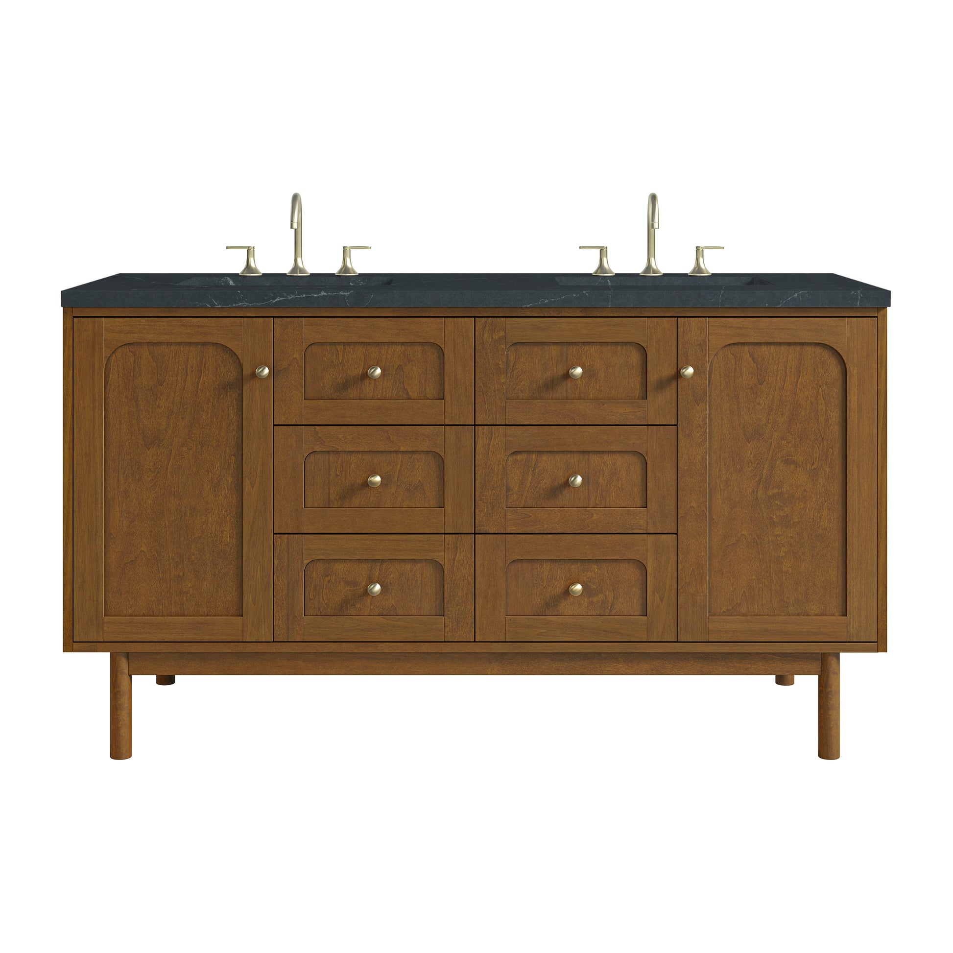 Renovate for Less Atlanta Laurent 60" Double Vanity, Honey Oak w/ 3 CM Charcoal Soapstone Silestone Top
