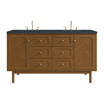Renovate for Less Atlanta Laurent 60" Double Vanity, Honey Oak w/ 3 CM Charcoal Soapstone Silestone Top