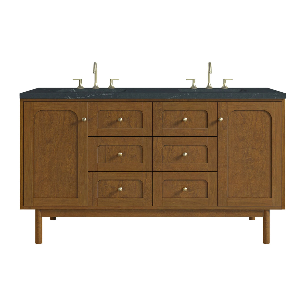 Laurent 60" Double Vanity, Honey Oak w/ 3 CM Charcoal Soapstone Silestone Top