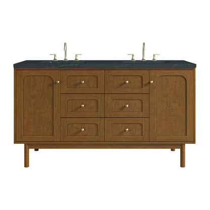 Laurent 60" Double Vanity, Honey Oak w/ 3 CM Charcoal Soapstone Silestone Top