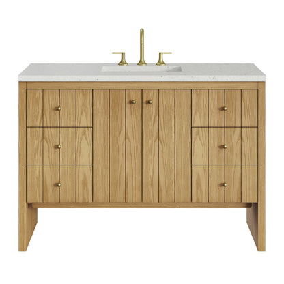 Renovate for Less Atlanta Hudson 48" Single Vanity, Light Natural Oak w/ 3 CM Lime Delight Top