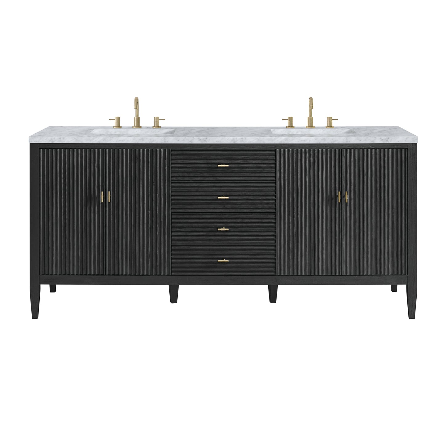 Renovate for Less Atlanta Myrrin 72" Double Vanity, Carbon Oak w/ 3 CM Carrara White Marble Top