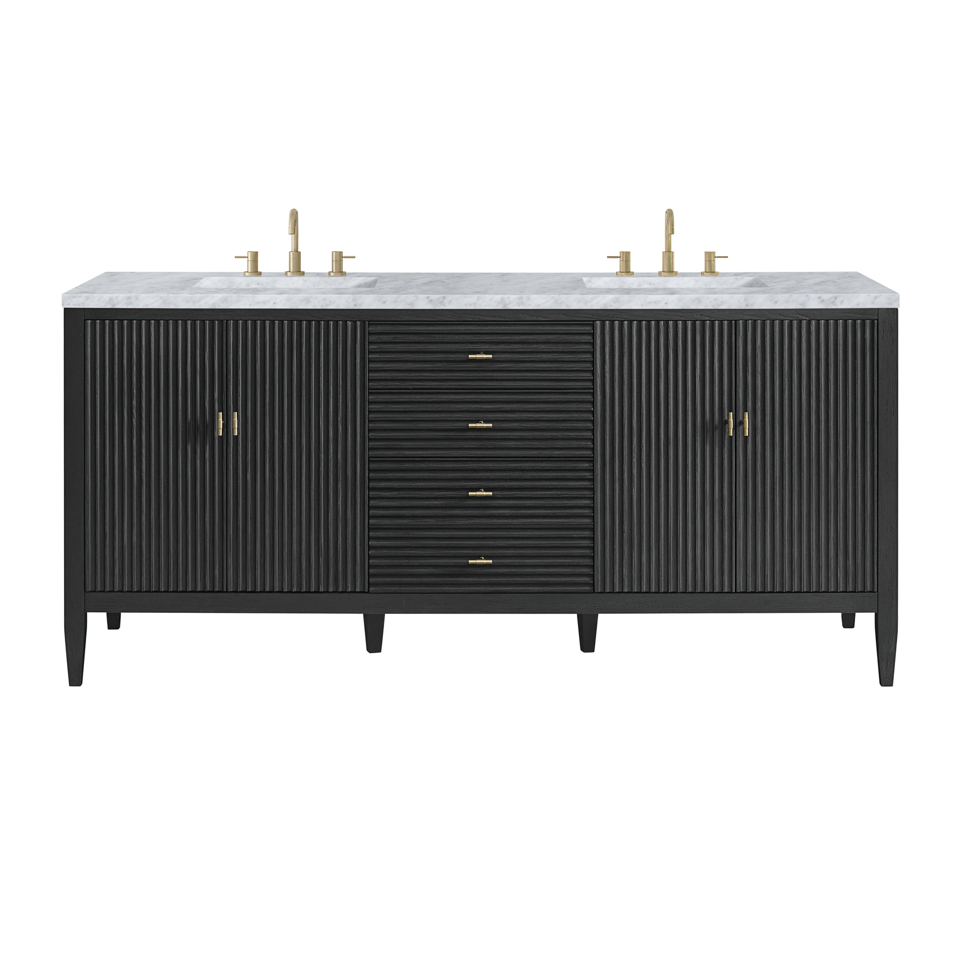 Renovate for Less Atlanta Myrrin 72" Double Vanity, Carbon Oak w/ 3 CM Carrara White Marble Top