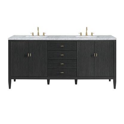 Renovate for Less Atlanta Myrrin 72" Double Vanity, Carbon Oak w/ 3 CM Carrara White Marble Top