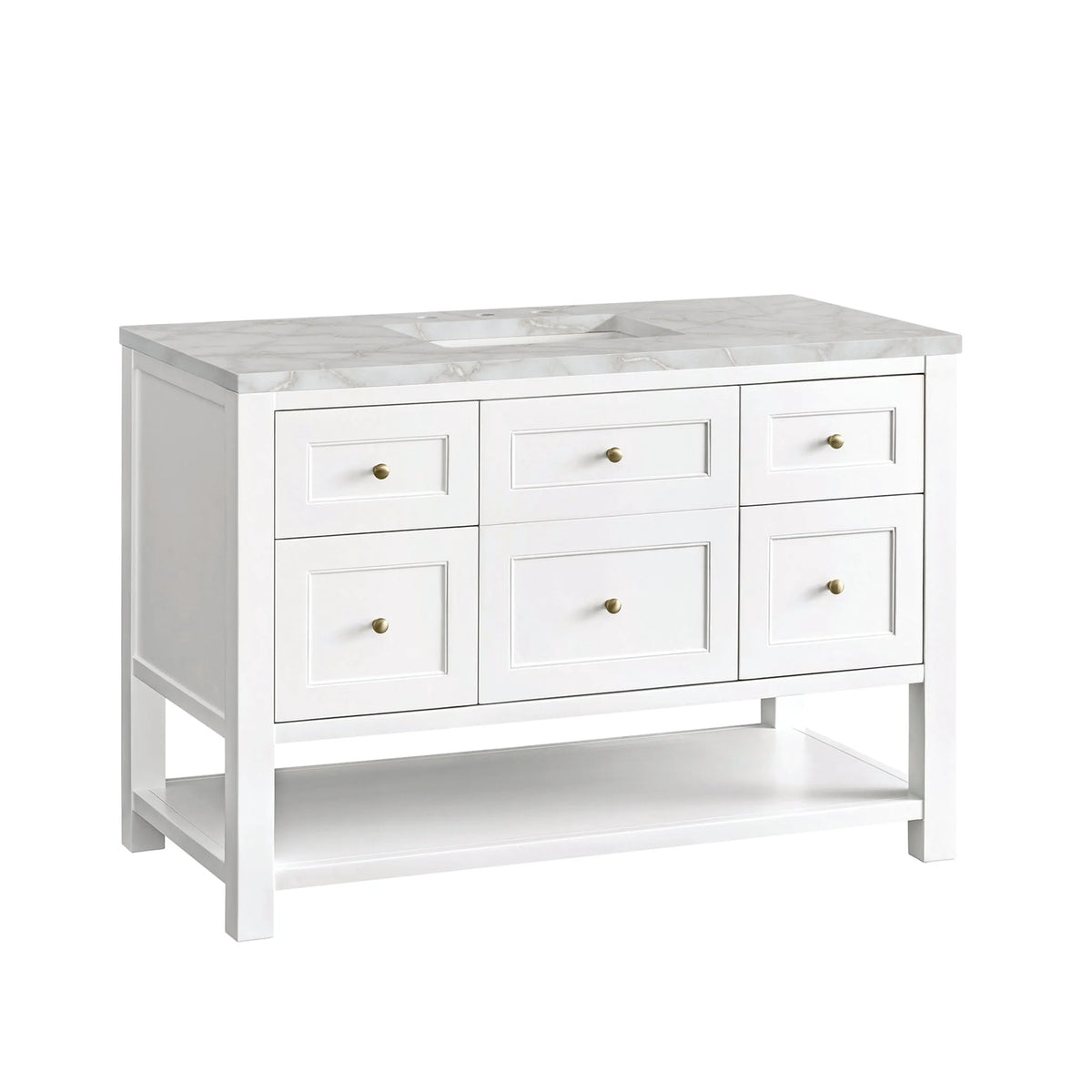 Breckenridge 48" Single Vanity, Bright White w/ 3 CM Victorian Silver Top
