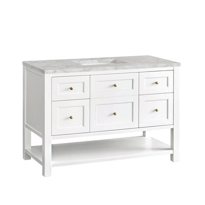 Breckenridge 48" Single Vanity, Bright White w/ 3 CM Victorian Silver Top