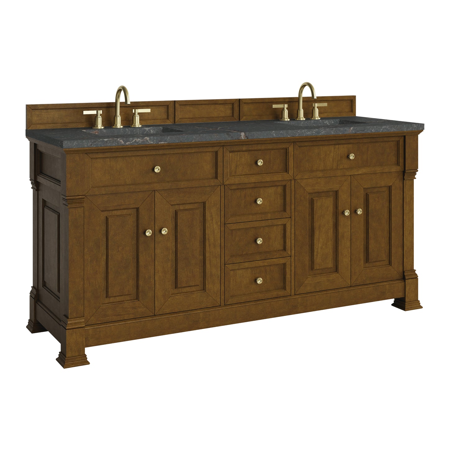 Renovate for Less Atlanta Brookfield 72" Double Vanity, Honey Oak w/ 3 CM Parisien Bleu Silestone Top w/ FreePower Wireless Charger