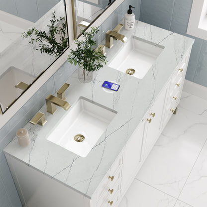 Renovate for Less Atlanta Chicago 60" Double Vanity, Glossy White, w/ 3 CM Ethereal Noctis Silestone® Top w/FreePower Wireless Charger