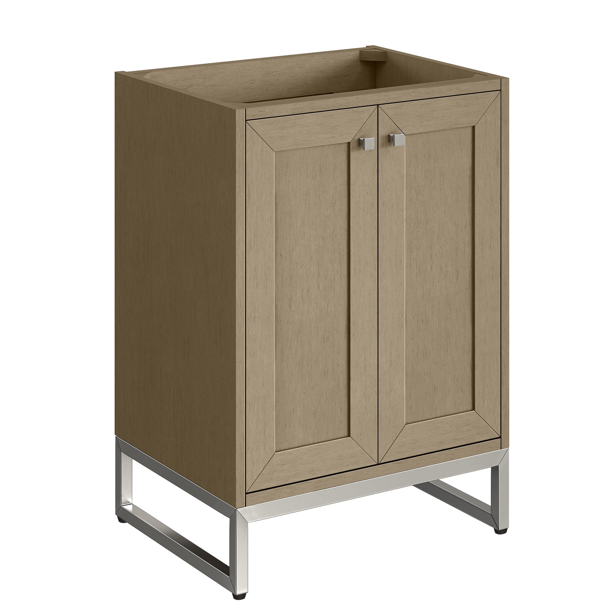 Renovate for Less Atlanta Chianti 24" Single Vanity, Walnut Whisper, Brushed Nickel, w/ White Glossy Composite Stone Top
