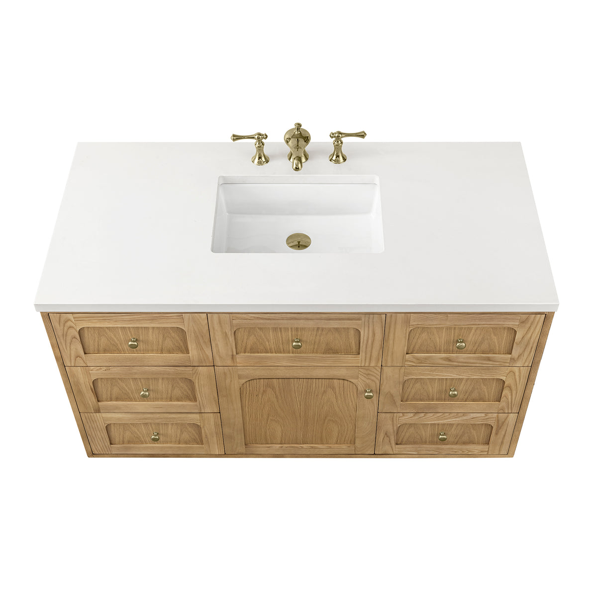Renovate for Less Atlanta Laurent 48" Single Vanity, Light Natural Oak w/ 3 CM White Zeus Top