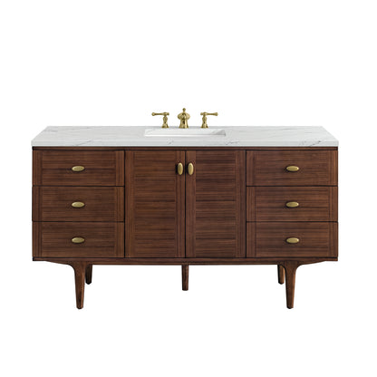 Renovate for Less Atlanta Amberly 60" Single Vanity, Mid-Century Walnut w/ 3 CM Ethereal Noctis Top