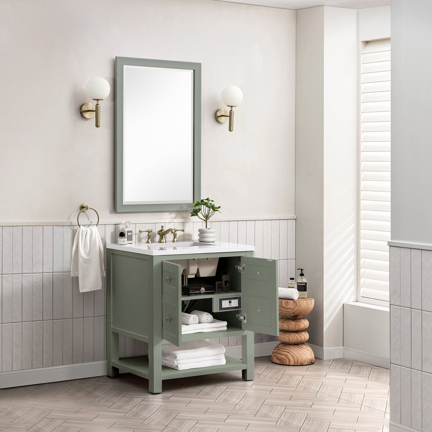Renovate for Less Atlanta Breckenridge 30" Single Vanity, Smokey Celadon w/ 3 CM White Zeus Top