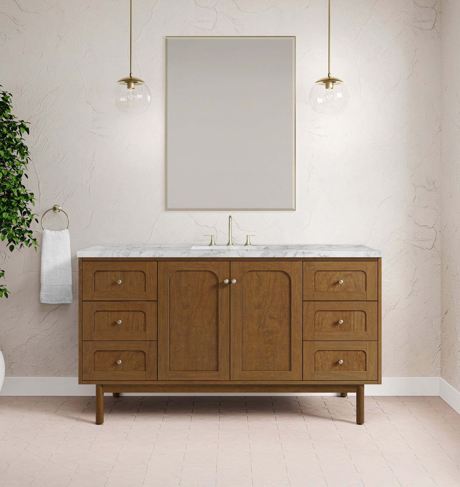 Renovate for Less Atlanta Laurent 60" Single Vanity, Honey Oak w/ 3 CM Carrara Marble Top