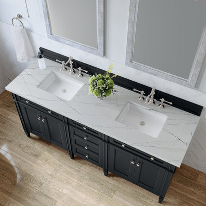 Renovate for Less Atlanta Brittany 72" Double Vanity, Black Onyx w/ 3 CM Ethereal Noctis Silestone Top