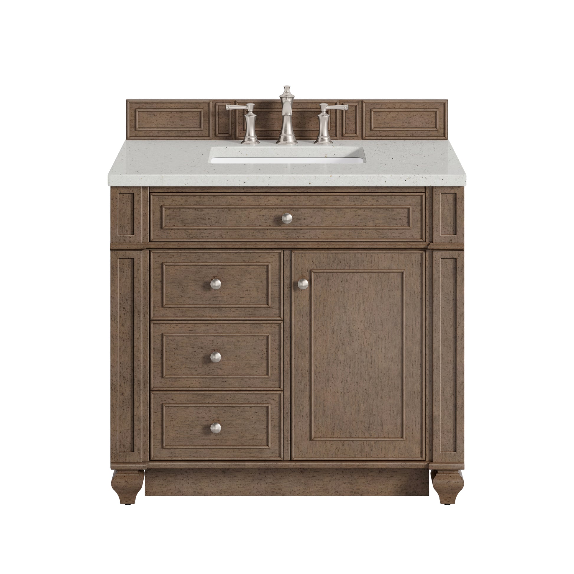Renovate for Less Atlanta Bristol 36" Single Vanity, Whitewashed Walnut w/ 3 CM Lime Delight Silestone Top