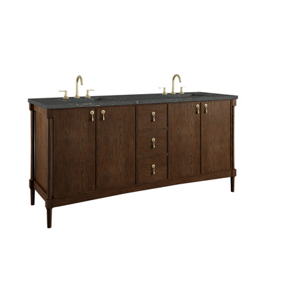 Renovate for Less Atlanta Kinnsden 72" Double Vanity, Sable Oak w/ 3 CM Parisien Bleu Silestone Top