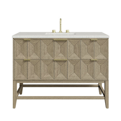 Renovate for Less Atlanta Emmeline 48" Single Vanity, Pebble Oak w/ 3 CM Lime Delight Silestone Top
