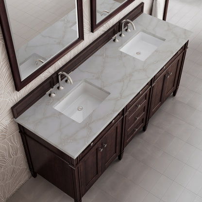 Renovate for Less Atlanta Brittany 72" Double Vanity, Burnished Mahogany w/ 3 CM Victorian Silver Silestone Top