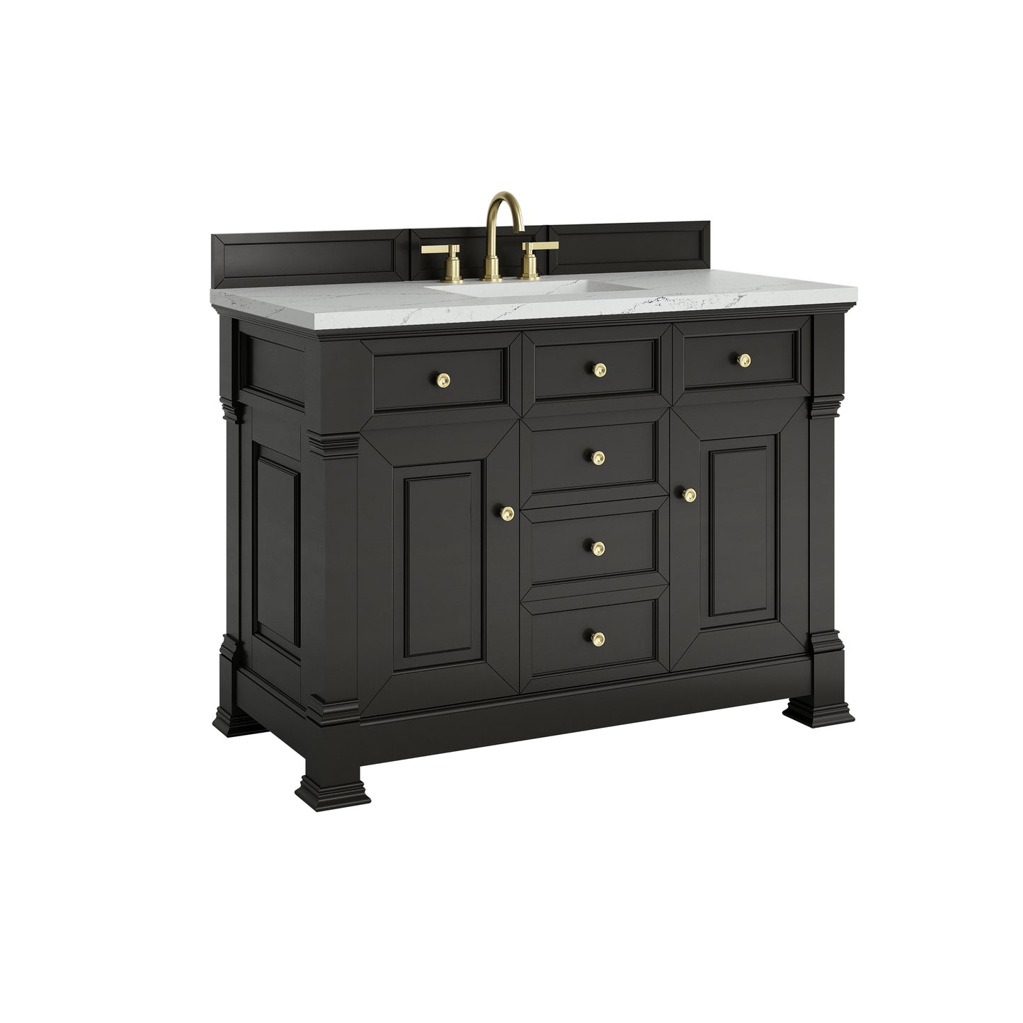 Renovate for Less Atlanta Brookfield 48" Single Vanity, Black Onyx w/ 3 CM Ethereal Noctis Silestone Top w/ FreePower Wireless Charger