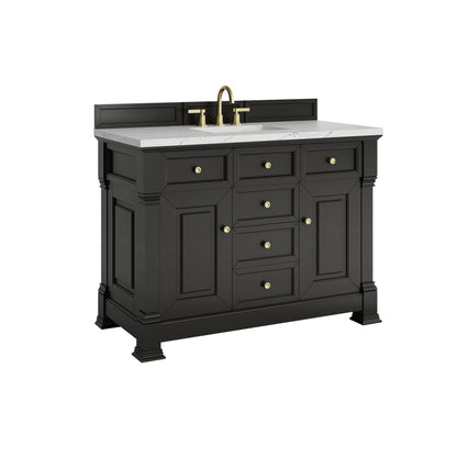 Renovate for Less Atlanta Brookfield 48" Single Vanity, Black Onyx w/ 3 CM Ethereal Noctis Silestone Top w/ FreePower Wireless Charger
