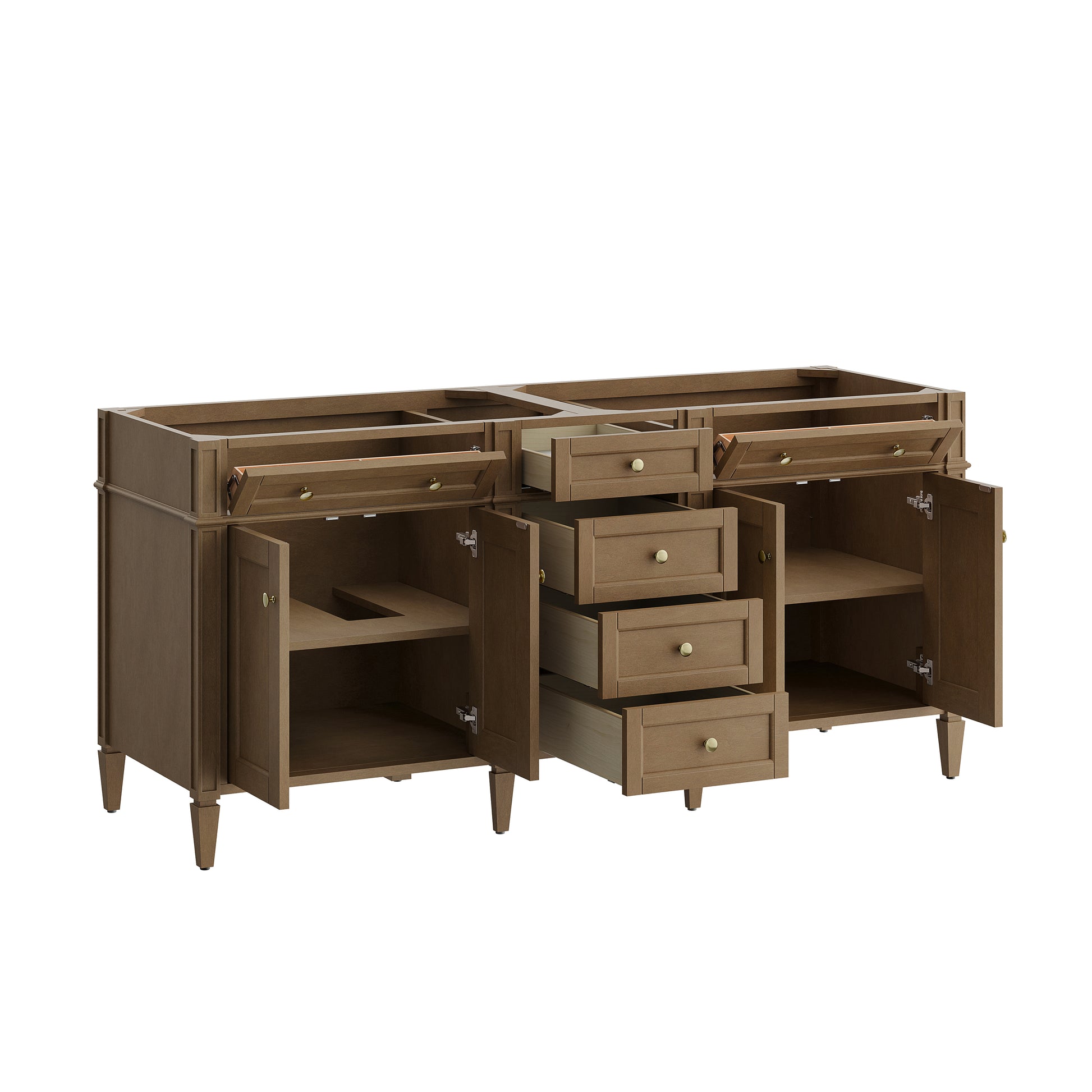 Renovate for Less Atlanta Brittany 72" Double Vanity, Pecan w/ 3 CM Carrara Marble Top